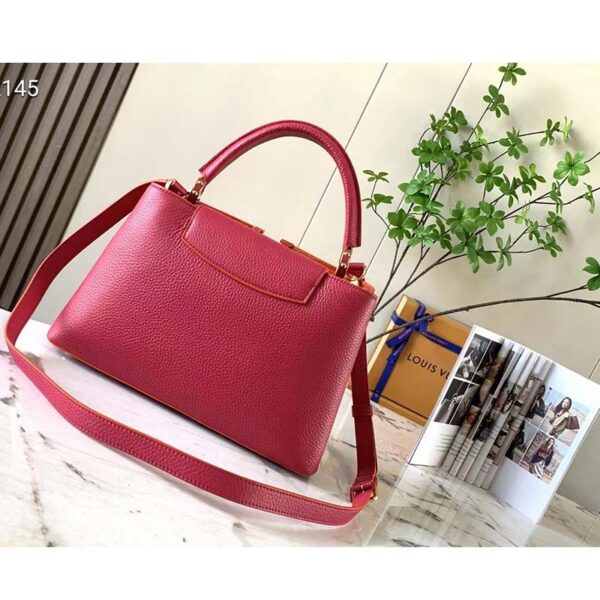 Louis Vuitton LV Women Capucines BB Handbag Scarlet Red Taurillon Leather (6)