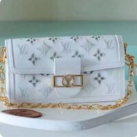 Louis Vuitton LV Women Dauphine East West Handbag White Calfskin Leather (2)