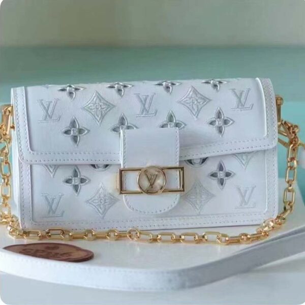 Louis Vuitton LV Women Dauphine East West Handbag White Calfskin Leather (7)