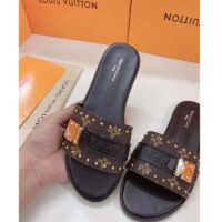 Louis Vuitton LV Women Lock It Flat Mule Black Patent Monogram Canvas (7)