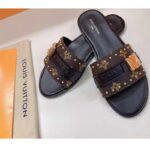 Louis Vuitton LV Women Lock It Flat Mule Black Patent Monogram Canvas - Imagen 4