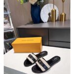 Louis Vuitton LV Women Lock It Flat Mule Black Raffia Calf Leather – Image 4