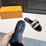 Louis Vuitton LV Women Lock It Flat Mule Black Raffia Calf Leather – Image 8