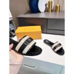 Louis Vuitton LV Women Lock It Flat Mule Black Raffia Calf Leather – Image 7