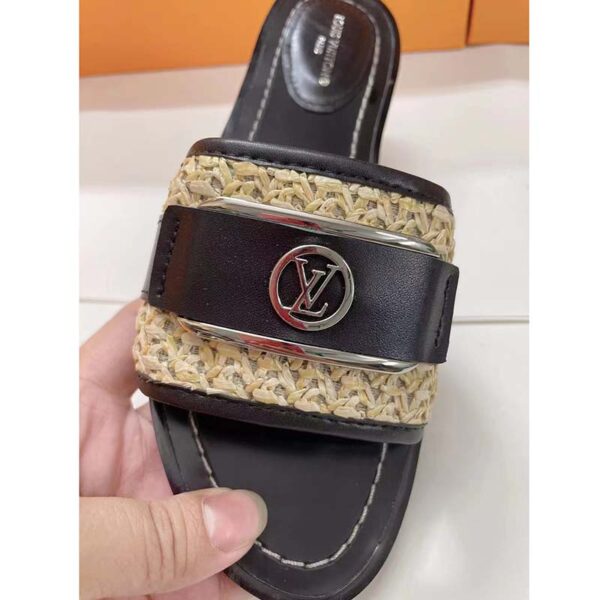 Louis Vuitton LV Women Lock It Flat Mule Black Raffia Calf Leather (2)