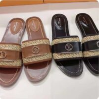Louis Vuitton LV Women Lock It Flat Mule Black Raffia Calf Leather (5)