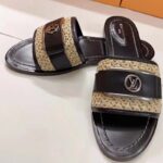 Louis Vuitton LV Women Lock It Flat Mule Black Raffia Calf Leather - Image 4