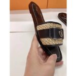 Louis Vuitton LV Women Lock It Flat Mule Black Raffia Calf Leather - Image 6