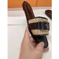 Louis Vuitton LV Women Lock It Flat Mule Black Raffia Calf Leather (5)