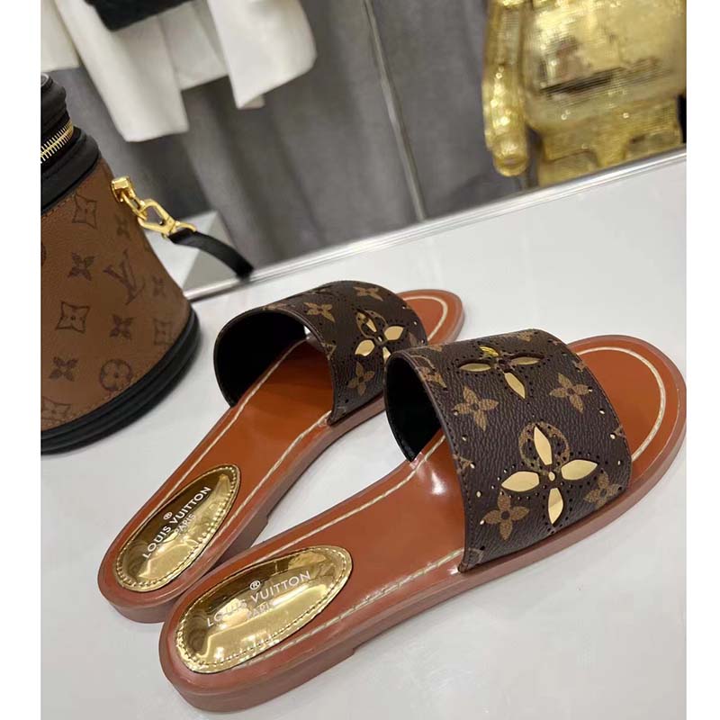 Replica Louis Vuitton Lock It Flat Mules In Perforated Monogram Canvas for  Sale