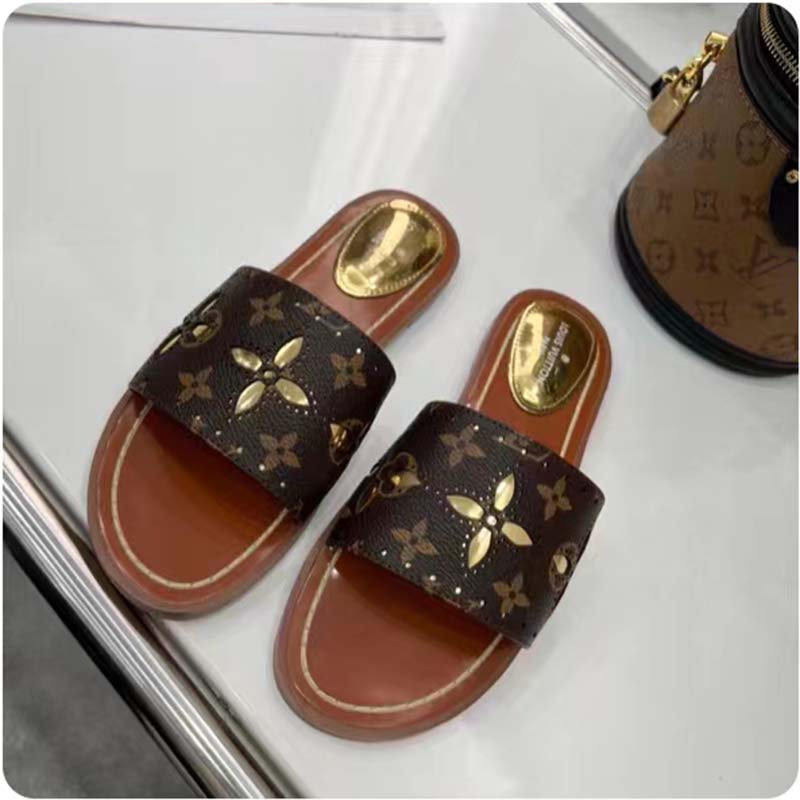 LOUIS VUITTON Raffia Calfskin Monogram Lock It Flat Mules 36