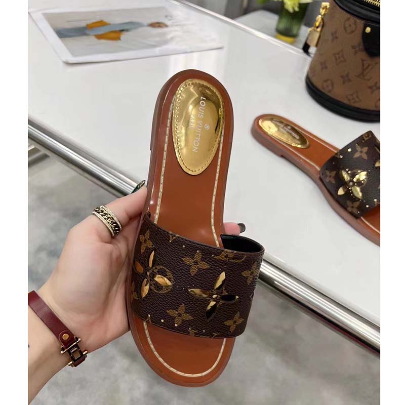 Replica Louis Vuitton Lock It Flat Mules In Perforated Monogram Canvas for  Sale