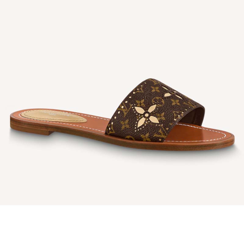 Replica Louis Vuitton Lock It Flat Mules In Perforated Monogram Canvas for  Sale