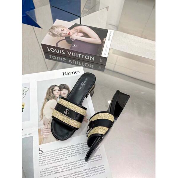 Louis Vuitton LV Women Lock It Mule Black Raffia Calf Leather Circle 3.5 cm Heel (1)