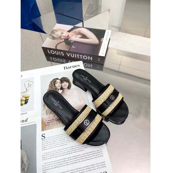 Louis Vuitton LV Women Lock It Mule Black Raffia Calf Leather Circle 3.5 cm Heel (8)