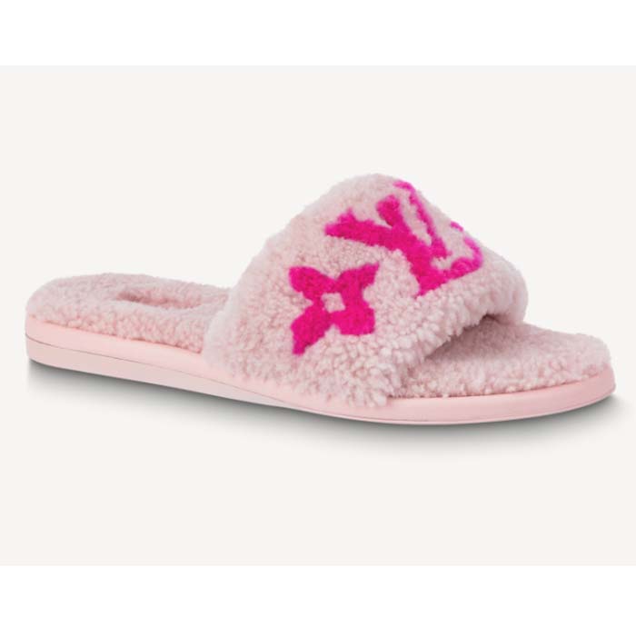 Louis Vuitton Rose Clair Shearling Magnetic Flat Mules