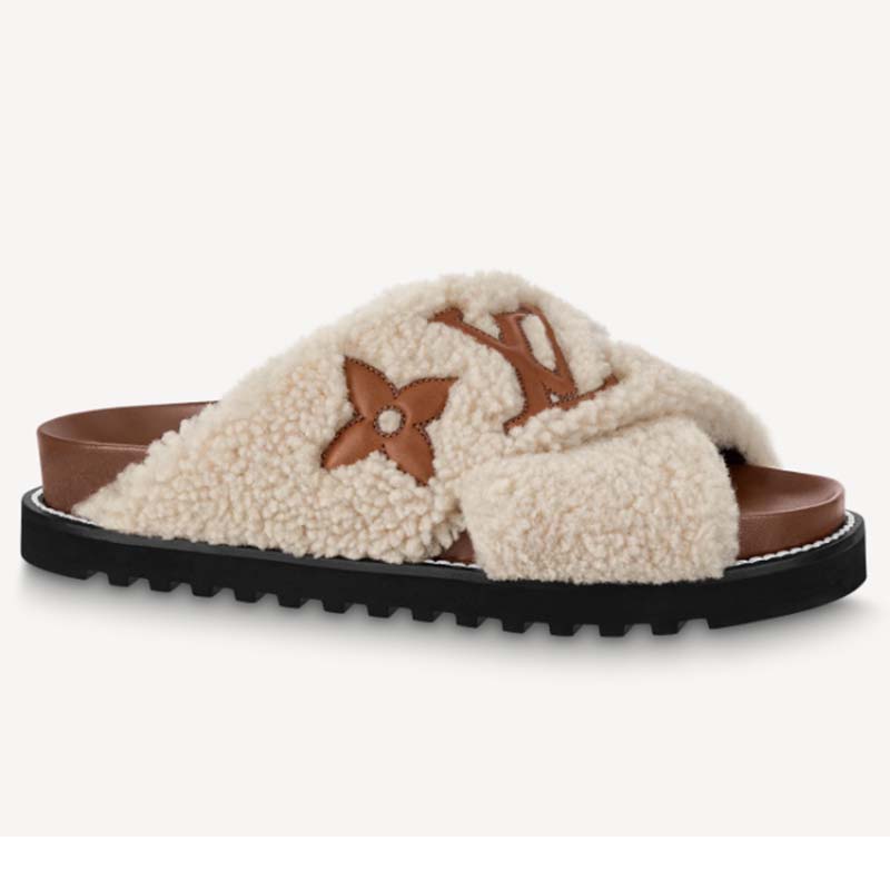 Replica Louis Vuitton Paseo Flat Comfort Mules In Shearling for Sale