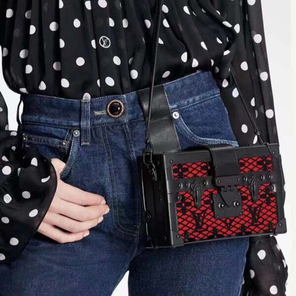Louis Vuitton LV Women Petite Malle Handbag Black Patent Calfskin Cowhide Leather (1)