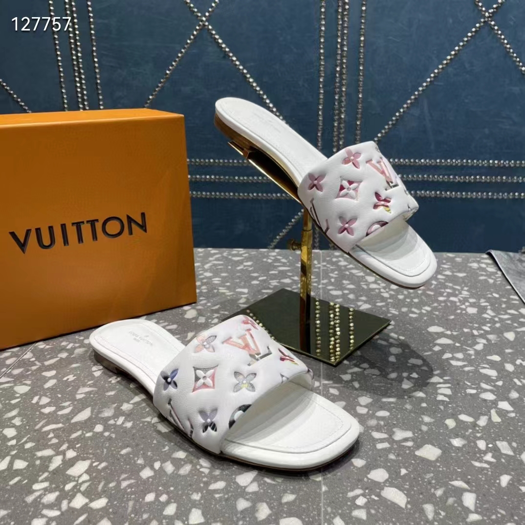 Louis Vuitton LV Women Revival Flat Mule White Monogram-Embossed