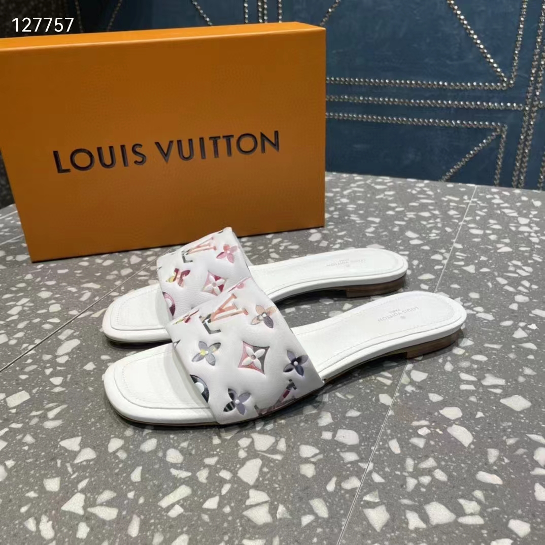 Louis Vuitton LV Women Revival Flat Mule White Monogram-Embossed