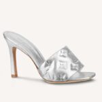 Louis Vuitton LV Damen Revival Mule Silber Monogramm geprägtes metallisches Lammleder