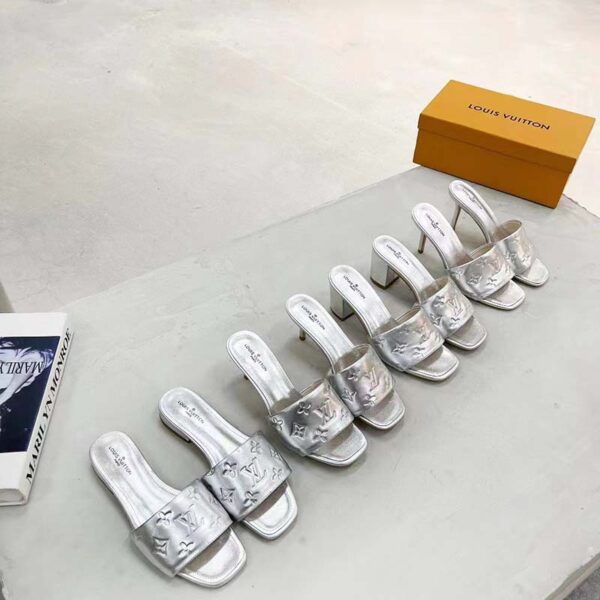 Louis Vuitton LV Women Revival Mule Silver Monogram Embossed Metallic Lambskin (6)