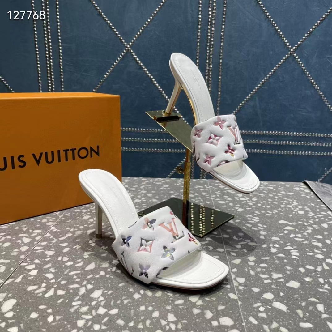 Louis Vuitton Revival Monogram-embossed Leather Flat Mules in White