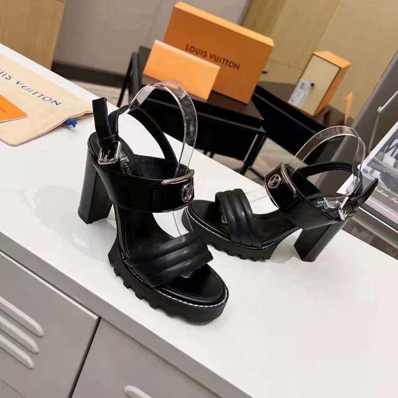 Louis Vuitton LV Women Star Trail Sandal Black Patent Calf Leather 9.5 cm Heel