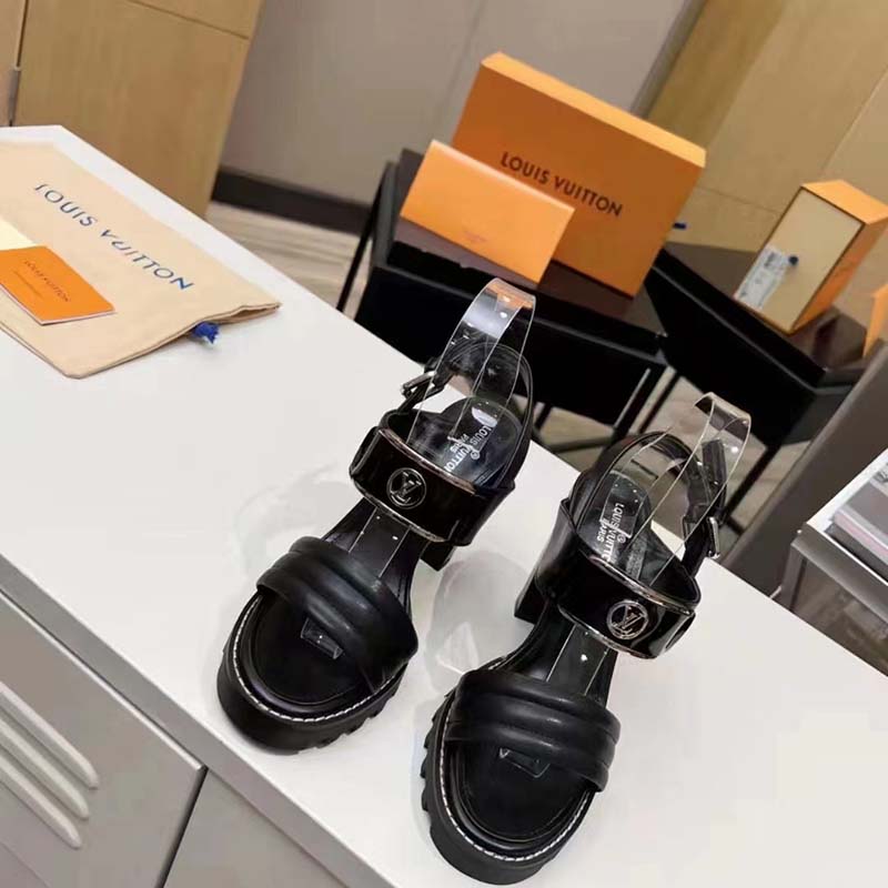Louis Vuitton LV Women Star Trail Sandal Black Patent Calf Leather 9.5 cm Heel