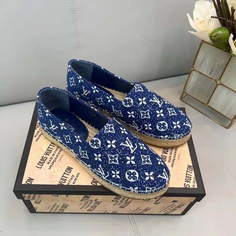 Louis Vuitton Monogram Starboard Flat Espadrilles, Navy, 40