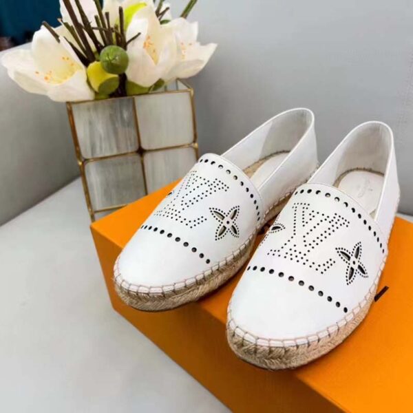 Louis Vuitton LV Women Starboard Flat Espadrille White Perforated Calf Leather Rope Rubber (1)