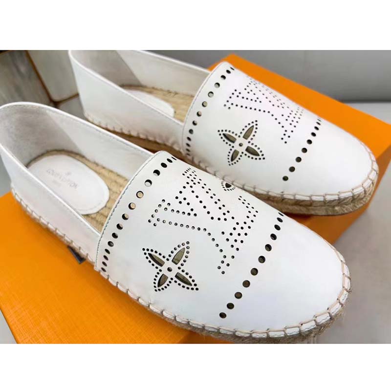 Louis Vuitton LV Women Starboard Flat Espadrille White Perforated Calf  Leather Rope Rubber - LULUX