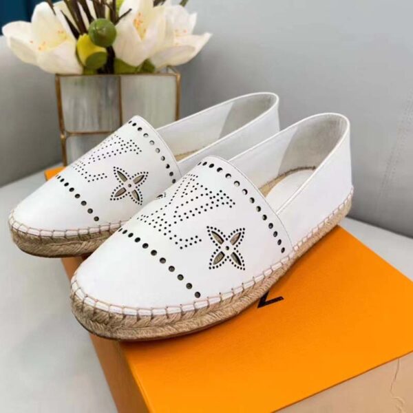Louis Vuitton LV Women Starboard Flat Espadrille White Perforated Calf Leather Rope Rubber (4)