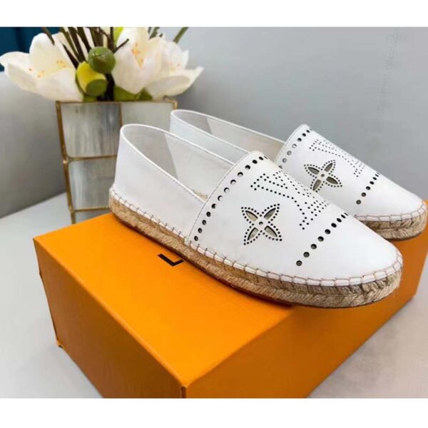 Louis Vuitton LV Women Starboard Flat Espadrille White Perforated Calf Leather Rope Rubber (5)