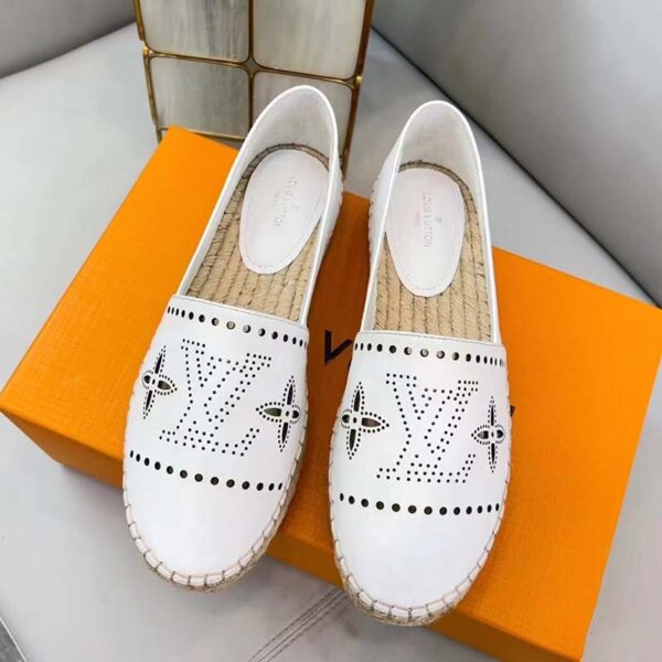 Louis Vuitton LV Women Starboard Flat Espadrille White Perforated Calf Leather Rope Rubber (6)