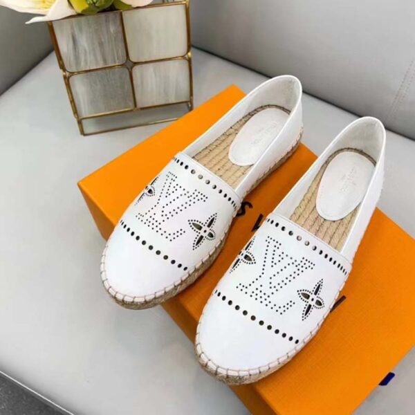 Louis Vuitton LV Women Starboard Flat Espadrille White Perforated Calf Leather Rope Rubber (7)