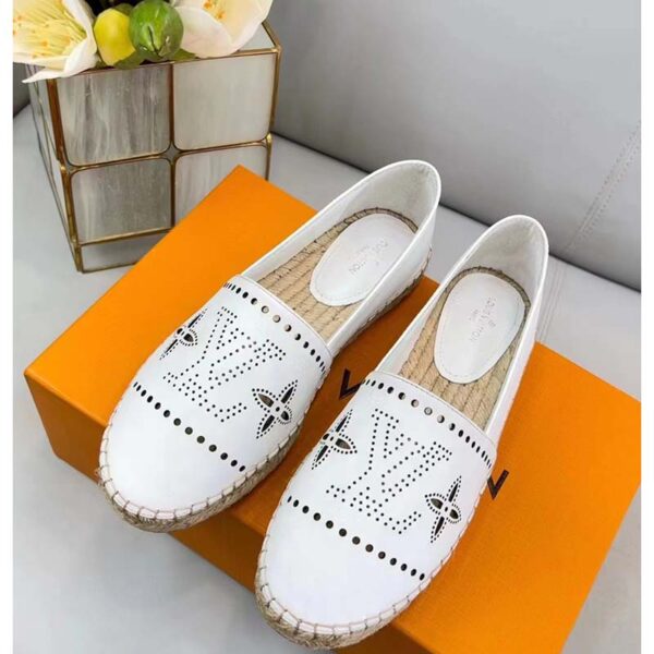 Louis Vuitton LV Women Starboard Flat Espadrille White Perforated Calf Leather Rope Rubber (9)