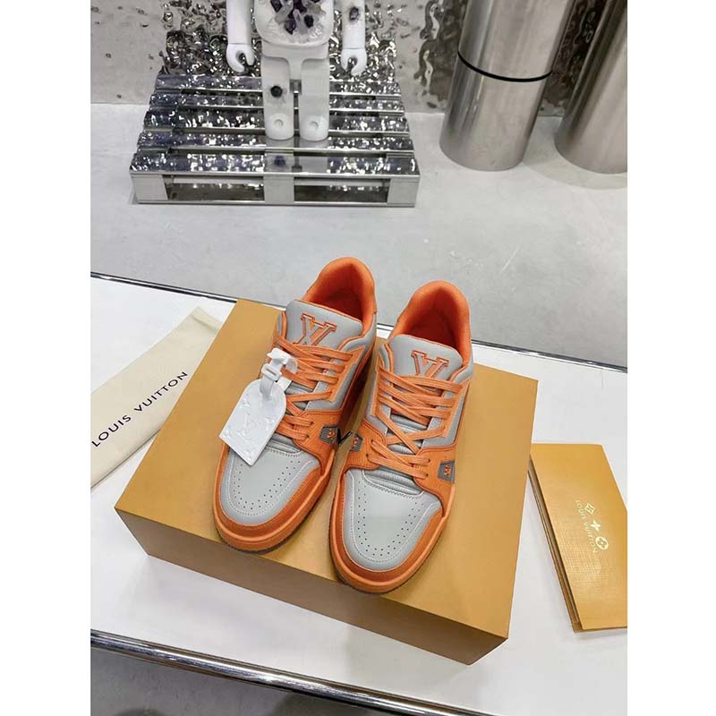 Lv trainer leather low trainers Louis Vuitton Orange size 7 UK in Leather -  34304976