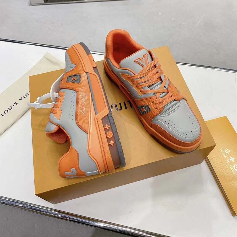 Louis Vuitton Unisex LV Trainer Sneaker Orange Epi Calf Leather Rubber Outsole