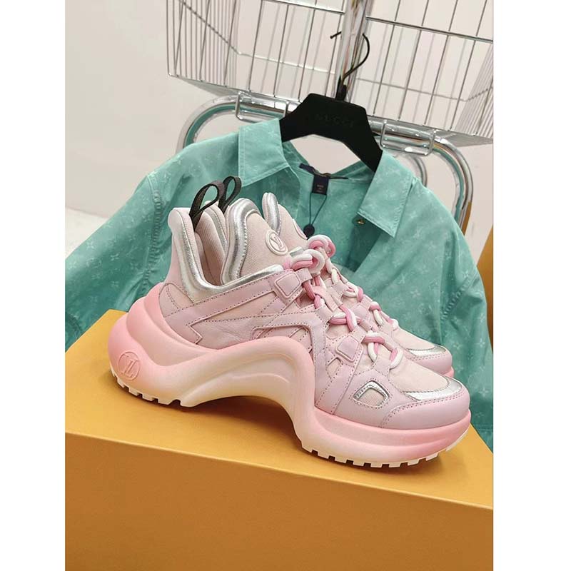 Louis Vuitton Arc Light Line Sneakers Pink White By Color US 8 Mix Material