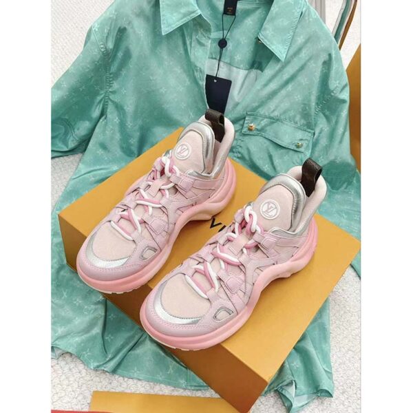 Louis Vuitton Women LV Archlight Sneaker Rose Clair Pink Mix Materials Ribbon Laces (3)