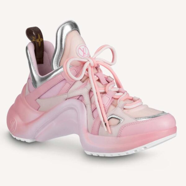 Louis Vuitton Women LV Archlight Sneaker Rose Clair Pink Mix Materials Ribbon Laces (6)