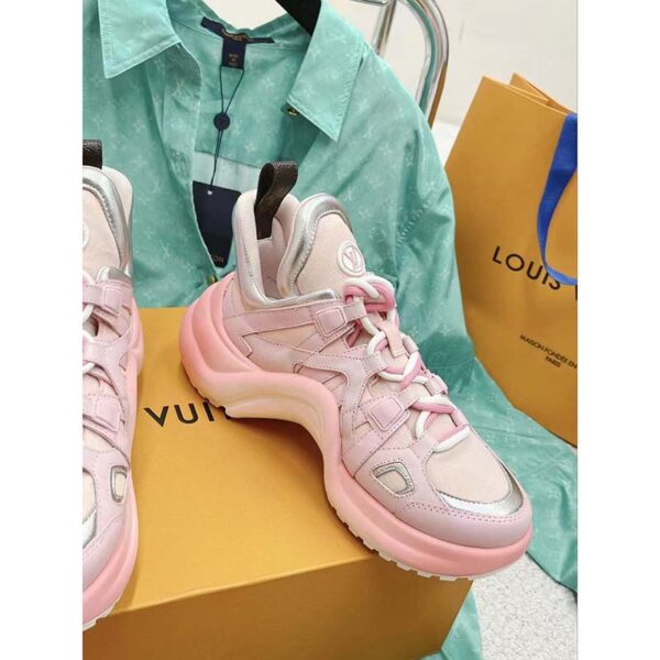 Louis Vuitton Women LV Archlight Sneaker Rose Clair Pink Mix Materials Ribbon Laces (7)
