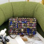 Chanel Women CC Classic Handbag Embroidered Tweed Glass Beads Strass Metal Black Multicolor - Image 3