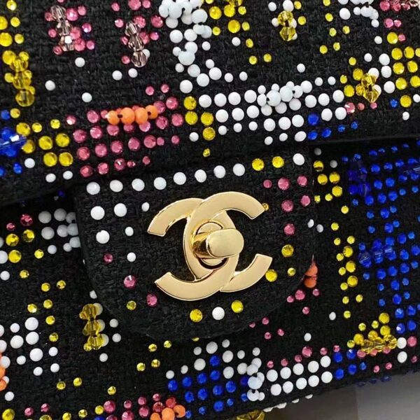 Chanel Women CC Classic Handbag Embroidered Tweed Glass Beads Strass Metal Black Multicolor (2)