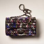 Chanel Women CC Classic Handbag Embroidered Tweed Glass Beads Strass Metal Black Multicolor