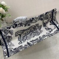 Dior Unisex CD Medium Book Tote Navy Blue Toile De Jouy Embroidery (6)