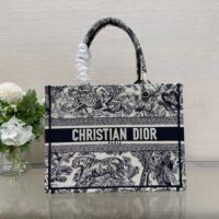 Dior Unisex CD Medium Book Tote Navy Blue Toile De Jouy Embroidery (6)