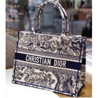 Dior Unisex CD Medium Book Tote Navy Blue Toile De Jouy Embroidery (6)