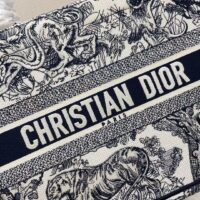 Dior Unisex CD Medium Book Tote Navy Blue Toile De Jouy Embroidery (6)